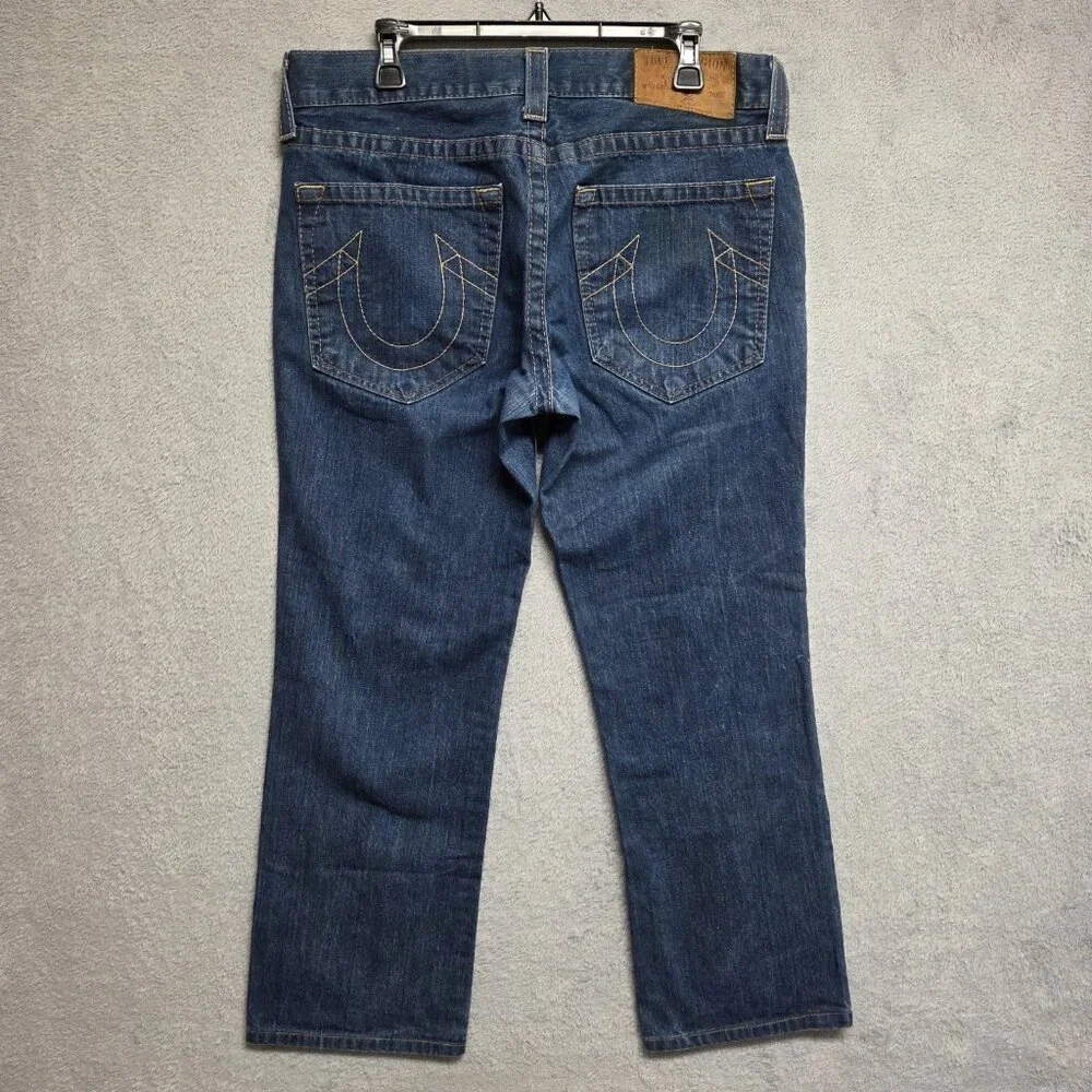True Religion Jeans Mens 34x28 Blue Made In USA Y2K Stitch Distressed (TAG 32)